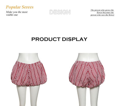 Halter Plaid Lace Crop Top & Bubble Hem Shorts