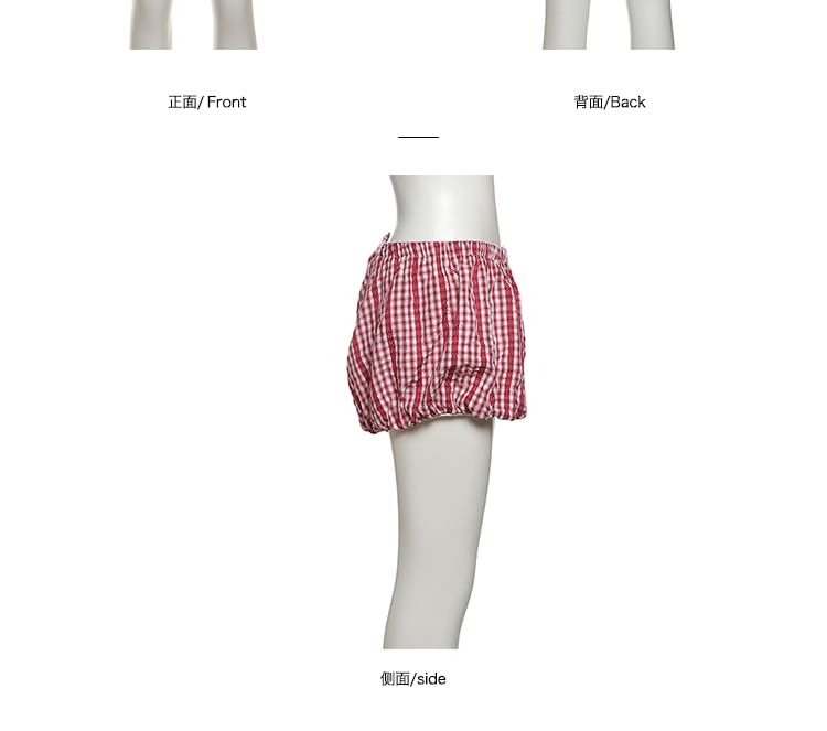 Halter Plaid Lace Crop Top & Bubble Hem Shorts