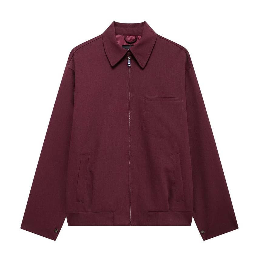 Long Sleeve Plain Loose Fit Zip Up Jacket Drawstring Waist Bubble Hem Mini Skirt Set