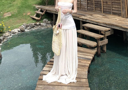 A-Line Tube Gathered Sequin Maxi Dress Panel