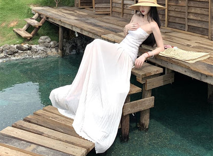 A-Line Tube Gathered Sequin Maxi Dress Panel