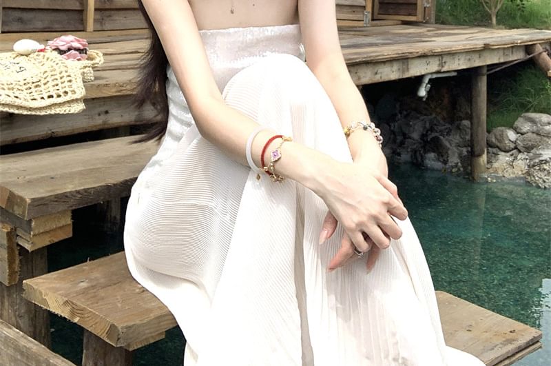 A-Line Tube Gathered Sequin Maxi Dress Panel