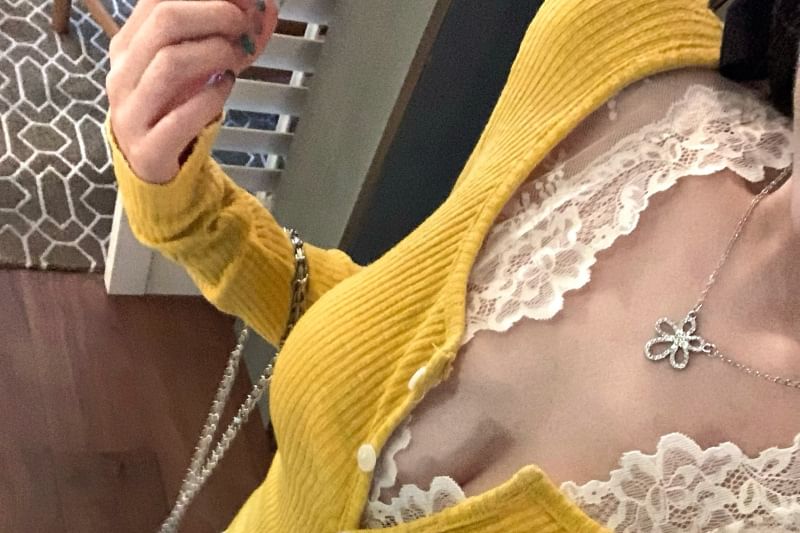 Sleeveless Lace Top and Plain Cardigan