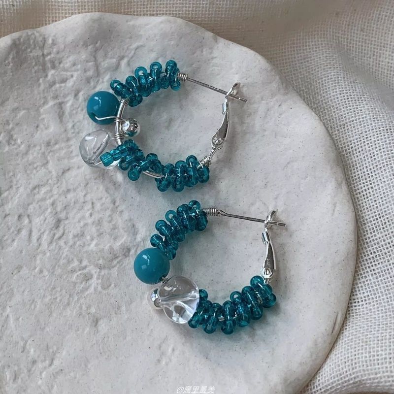 Bead Earring Leverback Alloy Faux Gemstone Hoop