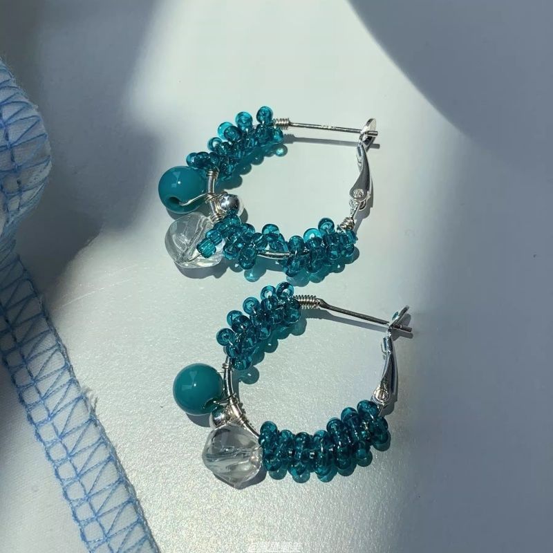 Bead Earring Leverback Alloy Faux Gemstone Hoop