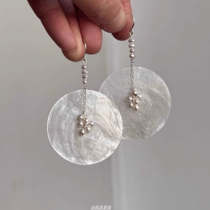 Dangle Alloy Earring Shell Disc Pearl Faux