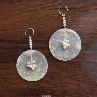 Dangle Alloy Earring Shell Disc Pearl Faux
