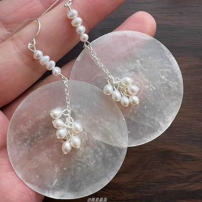 Dangle Alloy Earring Shell Disc Pearl Faux