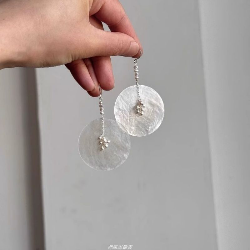 Dangle Alloy Earring Shell Disc Pearl Faux