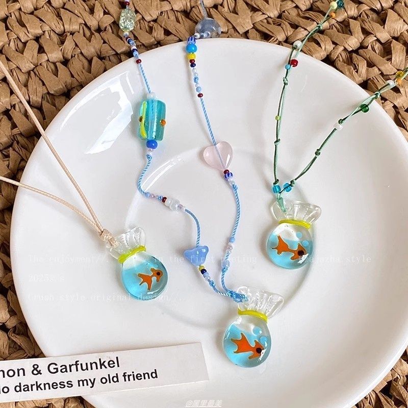String Necklace Goldfish Resin