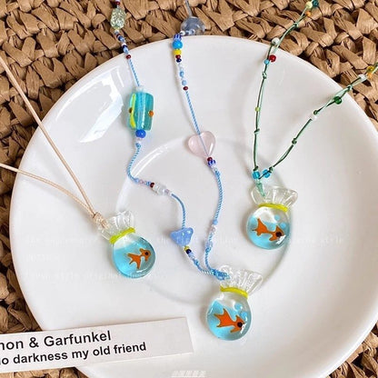 String Necklace Goldfish Resin
