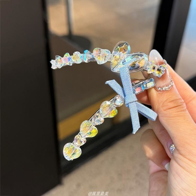 Clip Crystal Heart Faux Hair Ribbon