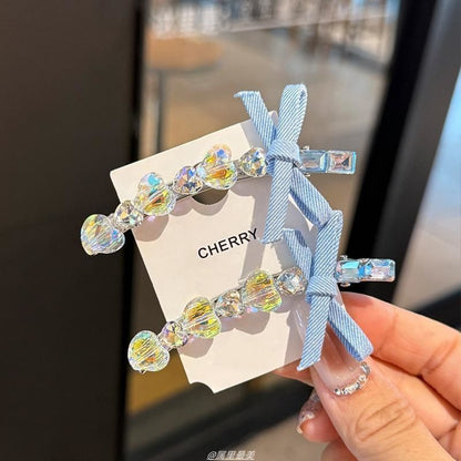 Clip Crystal Heart Faux Hair Ribbon