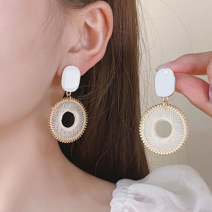 Alloy Drop Disc Woven Earring