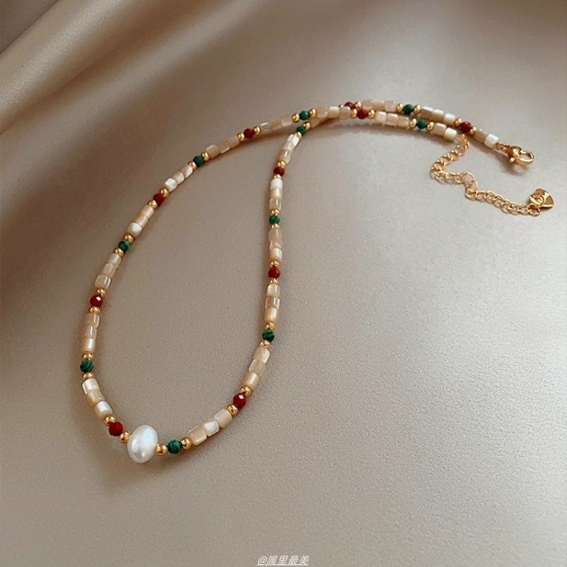 Gemstone Pearl Bead Faux Alloy Necklace