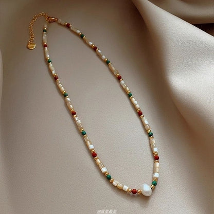 Gemstone Pearl Bead Faux Alloy Necklace