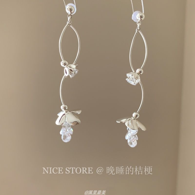 Dangle Alloy Earring Floral Rhinestone