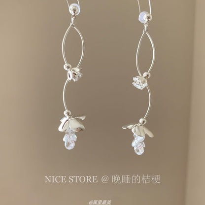Dangle Alloy Earring Floral Rhinestone