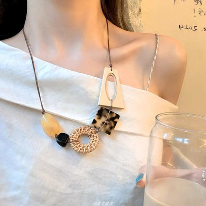 Acetate Cord Necklace Geometric Rattan