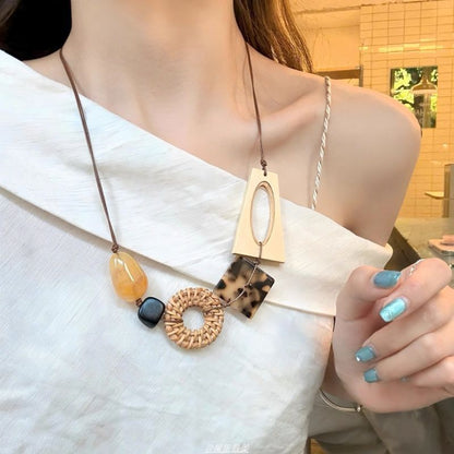 Acetate Cord Necklace Geometric Rattan