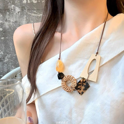 Acetate Cord Necklace Geometric Rattan