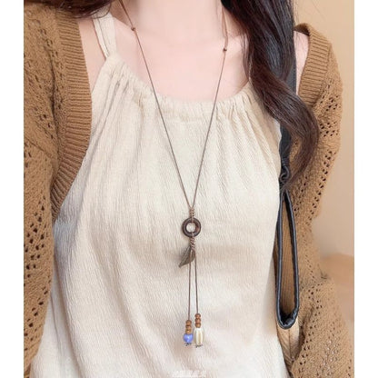 Pendant Hoop Leaf Cord Necklace