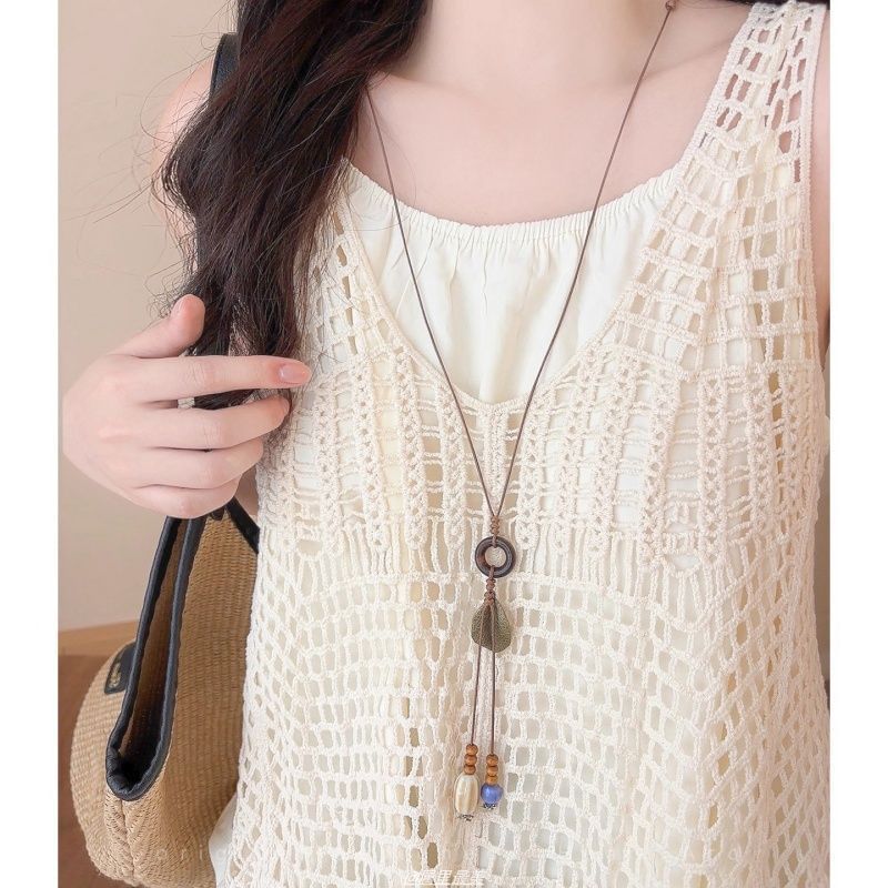 Pendant Hoop Leaf Cord Necklace