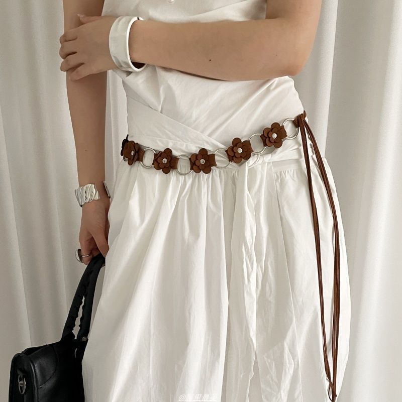 Faux Waist Chain Alloy Leather Floral