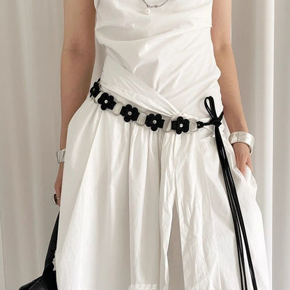 Faux Waist Chain Alloy Leather Floral