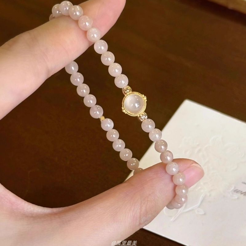 Bead Gemstone Bracelet Faux Moonstone