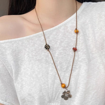 Floral Necklace Faux Pendant Gemstone Cord