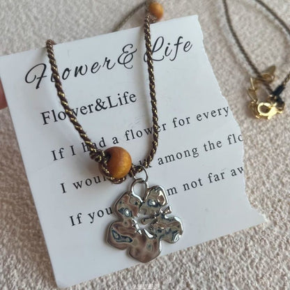 Floral Necklace Faux Pendant Gemstone Cord