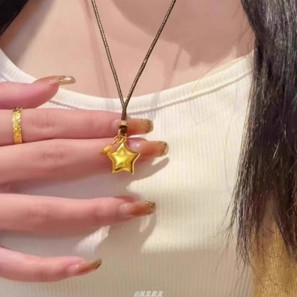 Alloy Cord Star Brushed Choker Pendant