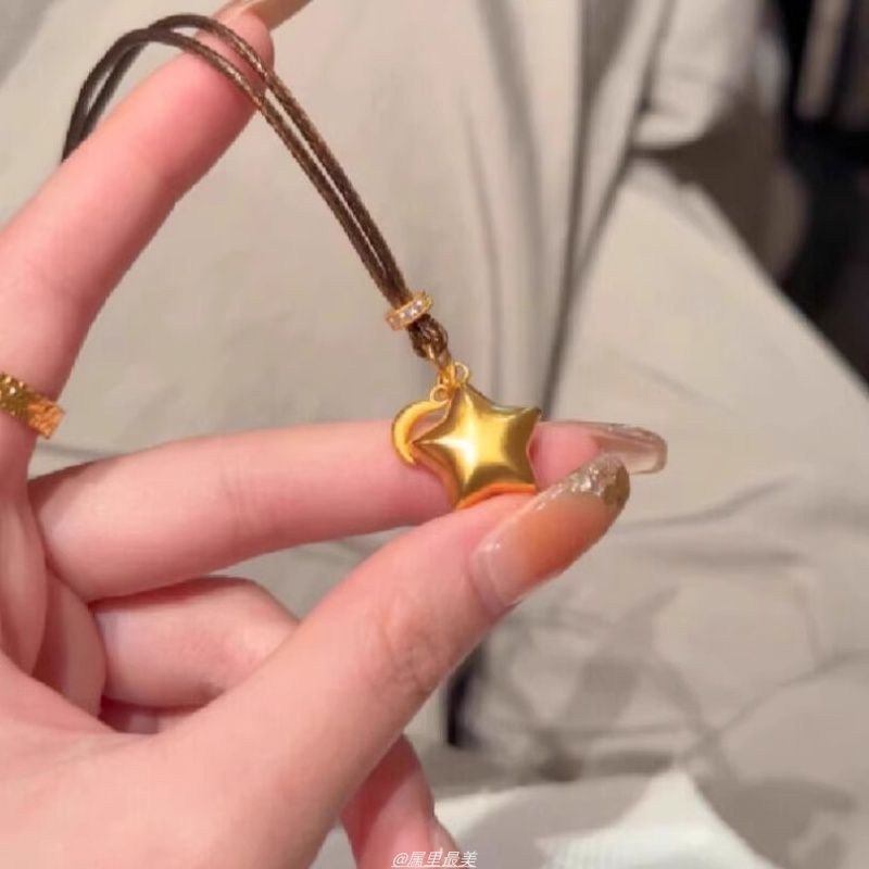 Alloy Cord Star Brushed Choker Pendant