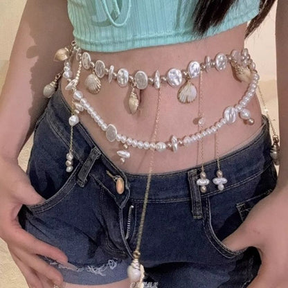 Pearl Shell Waist Faux Alloy Chain Disc