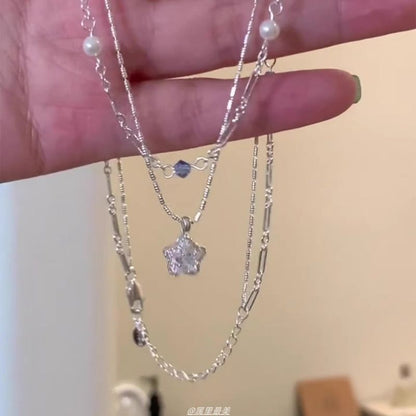 Star Faux Layered Choker Crystal Pendant Alloy