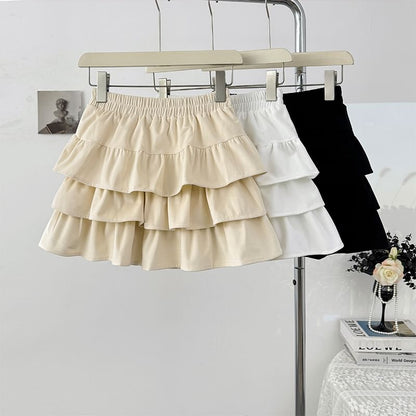 Solid Layered Mini Skirt with High Waist