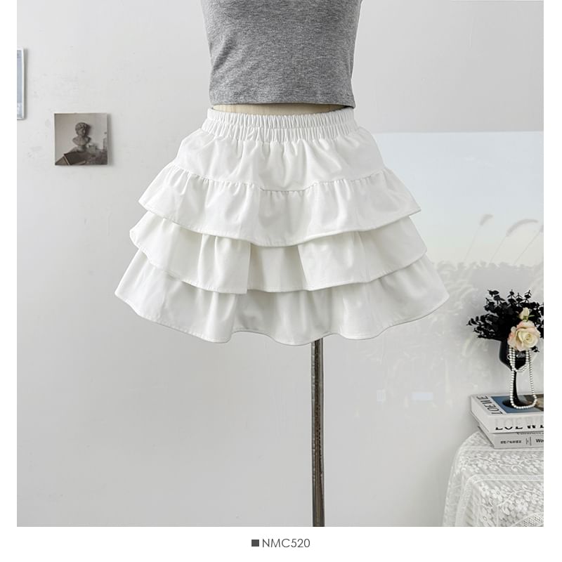 Solid Layered Mini Skirt with High Waist