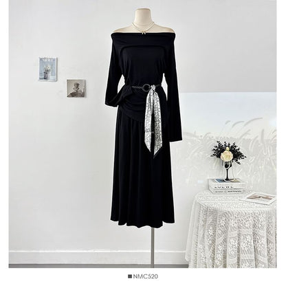 Long Sleeve Off-Shoulder Tee & High Rise Maxi Skirt Set