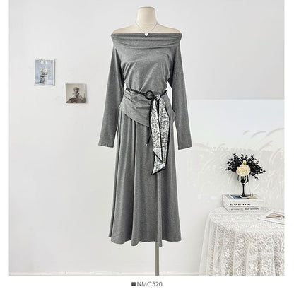 Long Sleeve Off-Shoulder Tee & High Rise Maxi Skirt Set
