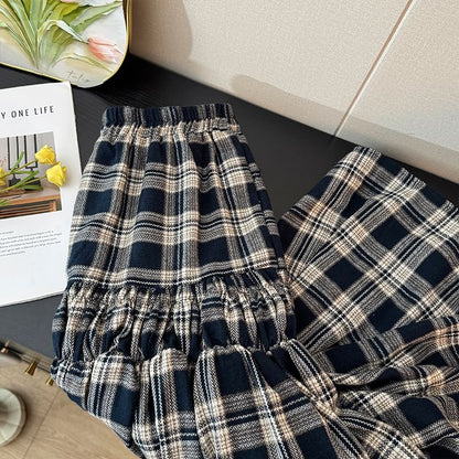Plaid Tiered Maxi A-Line Skirt with High Waist