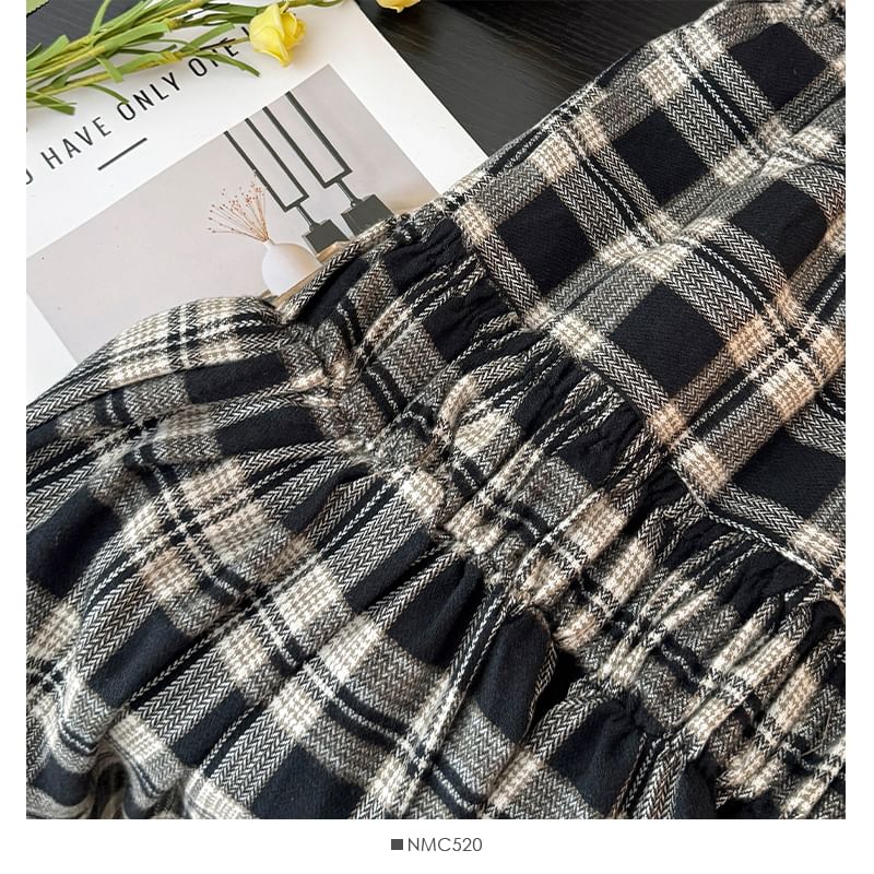 Plaid Tiered Maxi A-Line Skirt with High Waist