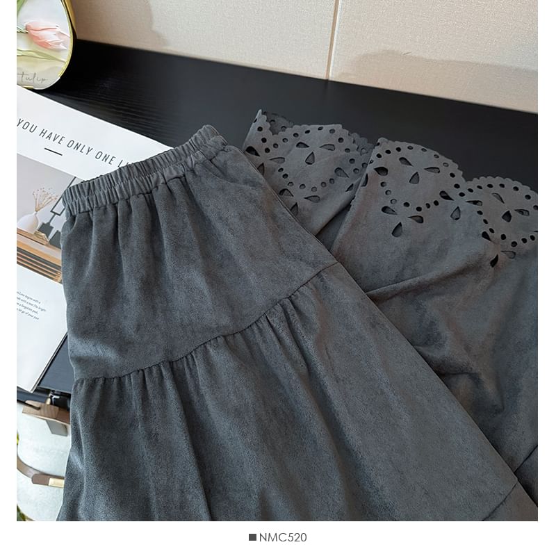 Solid Cut-Out Tiered Maxi A-Line Skirt with High Waist