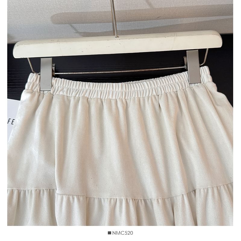 Solid Cut-Out Tiered Maxi A-Line Skirt with High Waist
