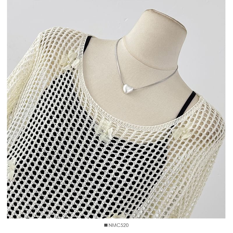 Set: Loose-Fit Dress Spaghetti Top Knit Crochet + Plain Sleeve Strap Long Maxi