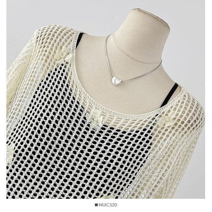 Set: Loose-Fit Dress Spaghetti Top Knit Crochet + Plain Sleeve Strap Long Maxi
