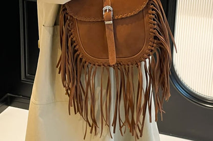 Fringe Saddle Faux Suede Bag Crossbody