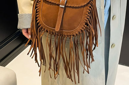 Fringe Saddle Faux Suede Bag Crossbody