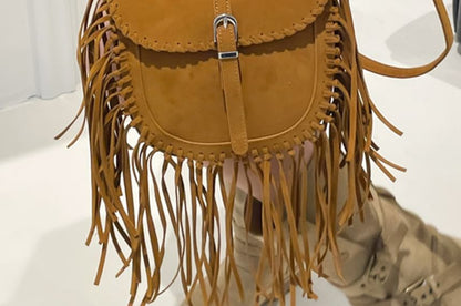 Fringe Saddle Faux Suede Bag Crossbody