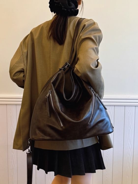 Tote Faux Backpack Leather Zip
